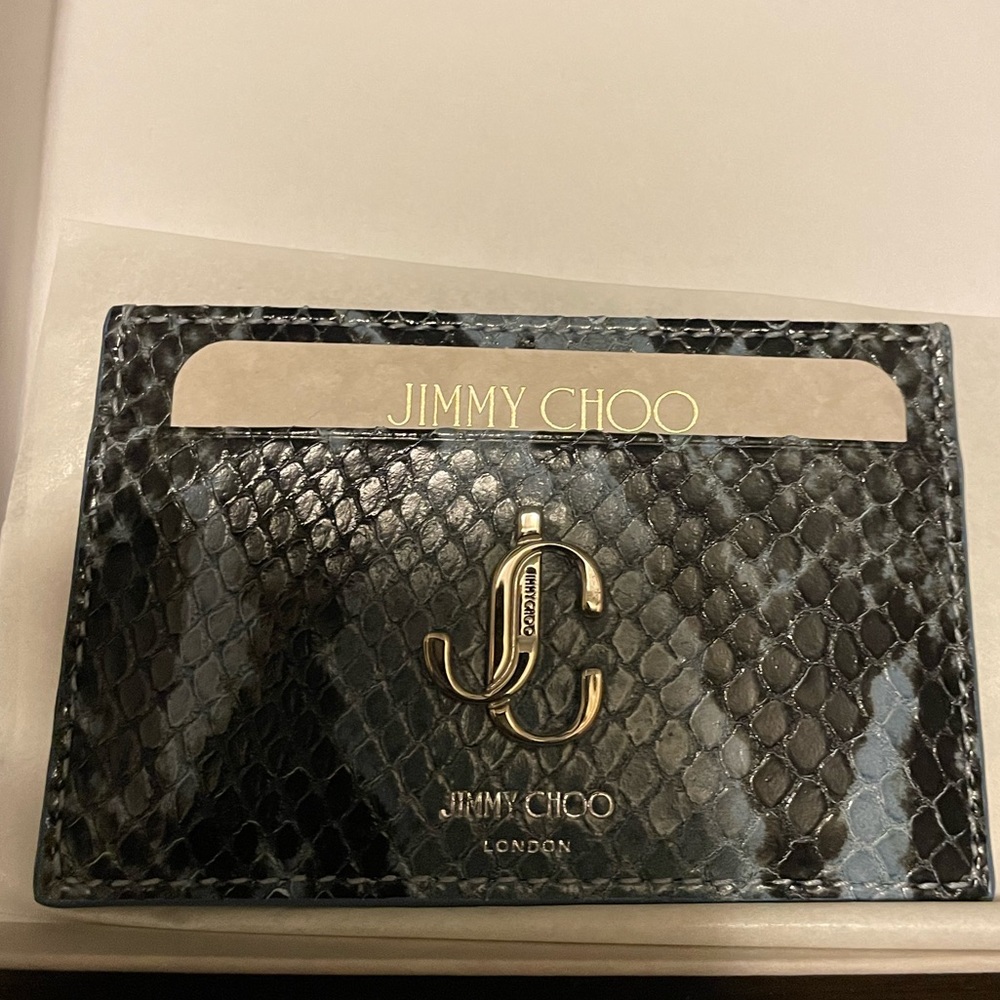 Brand new Jimmy Choo cardholder in blue snakeskin print
